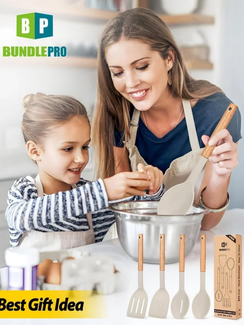 4-Piece Silicone Cooking Utensils Set - Non-Stick Spatulas & Heat-Resistant